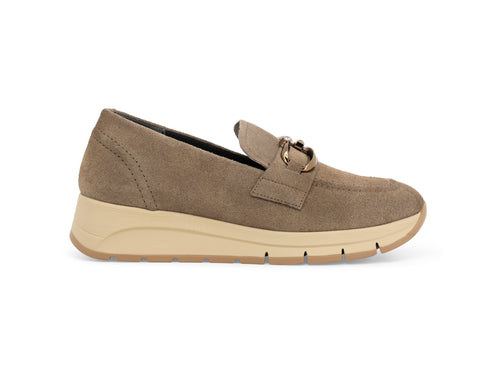 Melluso Mocassino Donna Beige in Camoscio con Zeppa e Morsetto R25089-251422