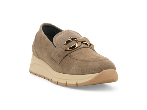 Melluso Women's Beige Suede Loafer with Wedge Heel and Claw