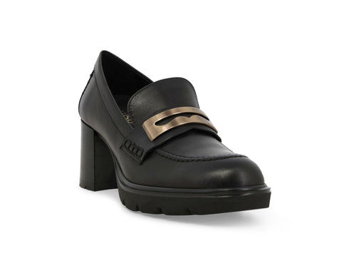 Melluso Women's Black Leather Loafer with Heel