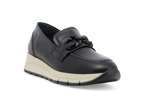 Melluso Women's Leather Loafer with Wedge Heel and Chain Clamp