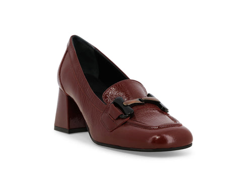 Melluso Women's Burgundy Patent Leather Loafer with Wide Heel