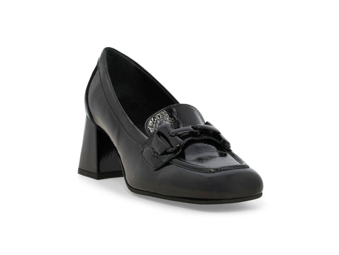 Melluso Women's Black Patent Leather Loafer with Wide Heel
