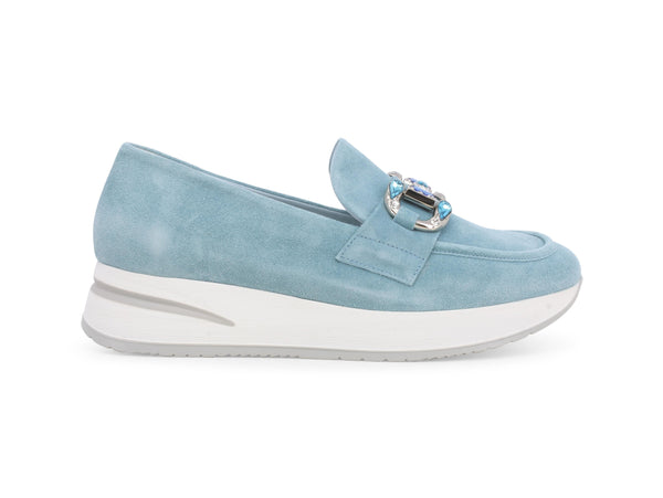 Melluso Mocassino Zeppa Morsetto Gioiello Tomaia Camoscio Azzurro R20084Z-249806