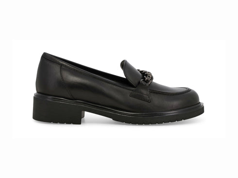 Melluso Mocassino Donna Nero in Pelle con Catena e Tacco Largo R35523Z-252146