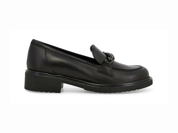 Melluso Mocassino Donna Nero in Pelle con Catena e Tacco Largo R35523Z-252146
