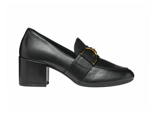 Geox Mocassini Eleana con Tacco Largo e Morsetto Tomaia Pelle Nera D36TWA-BLACK