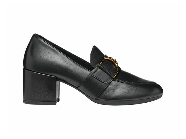 Geox Mocassini Eleana con Tacco Largo e Morsetto Tomaia Pelle Nera D36TWA-BLACK