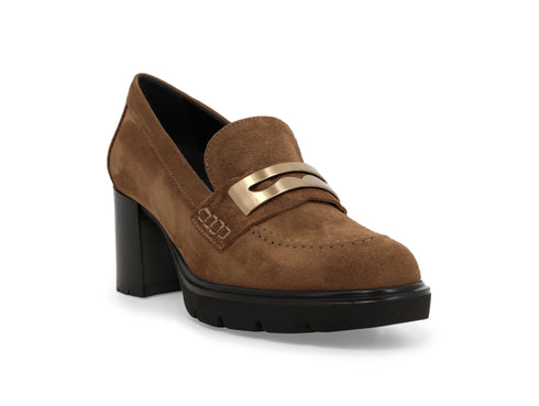 Melluso Brown Suede Casual Loafer with High Heel