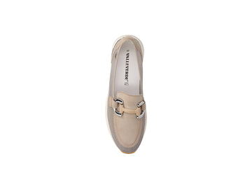 Valleverde Mocassino Donna in Suede Ecru e Tessuto Traforato