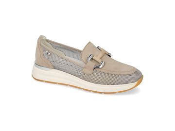 Valleverde Mocassino Donna in Suede Ecru e Tessuto Traforato