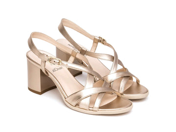 NeroGiardini Gold Laminated Leather Sandals with Criss-Cross Straps