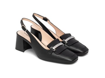 NeroGiardini Donna Slingback in Pelle Nera con Tacco Largo