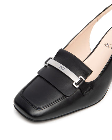 NeroGiardini Donna Slingback in Pelle Nera con Tacco Largo