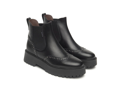 NeroGiardini Black Leather Platform Chelsea Boots with Studs
