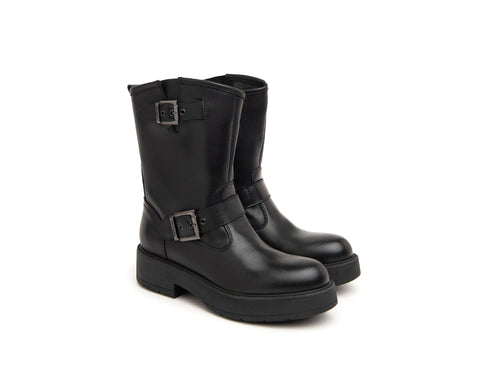 Nero Giardini Stivali Biker 2 Fibbie Invernali Tomaia Pelle