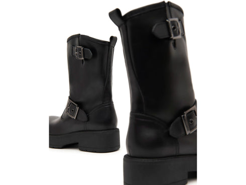 Nero Giardini Stivali Biker 2 Fibbie Invernali Tomaia Pelle