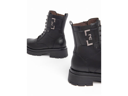 Nero Giardini Anfibi Invernali Tacco Medio Donna in Pelle