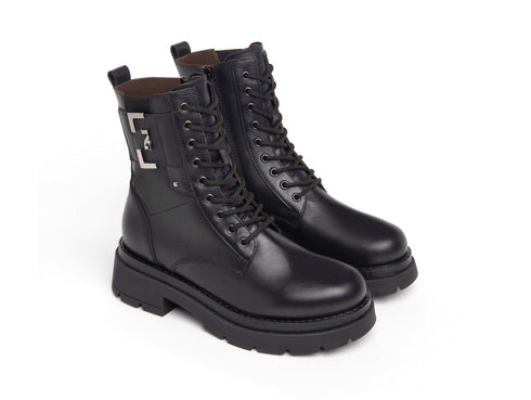 Nero Giardini Anfibi Invernali Tacco Medio Donna in Pelle