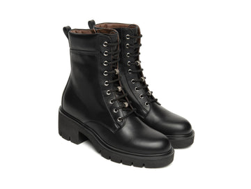 NeroGiardini Anfibi Donna in Pelle Nera con Dettagli Gioiello