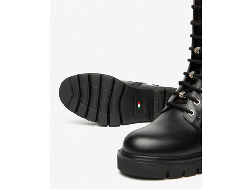 NeroGiardini Women's Ankle Boots in Black Leather with Jewel Details