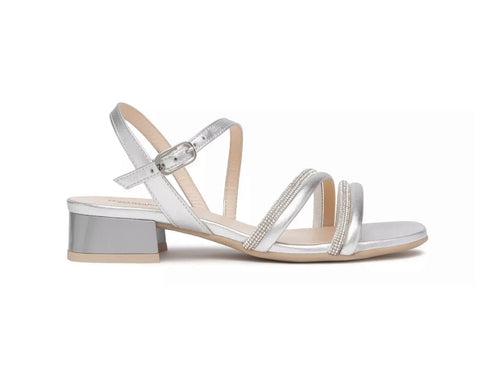 NeroGiardini Sandali Donna Made in Italy Tacco Basso con Strass Argento E513290D-700