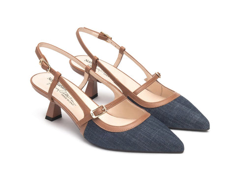 NeroGiardini Slingback Jeans and Cognac - Women's Shoes Made in Italy