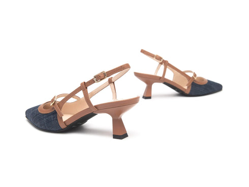 NeroGiardini Slingback Jeans and Cognac - Women's Shoes Made in Italy