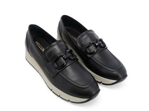 Melluso Women's Leather Loafer with Wedge Heel and Chain Clamp