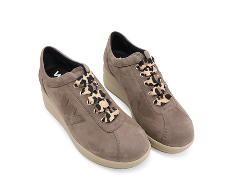 Melluso Beige Suede Wedge Lace-up Animal Print