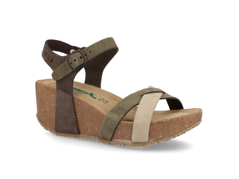 BioNatura 24 Fregene Sandalo Nabuk Multi con Zeppa Stabile