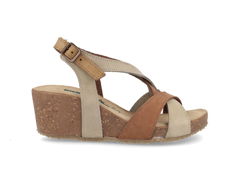 Bionatura Sandalo Maratea Comodo con Zeppa in Nabuk Multi Tortora