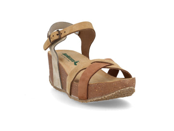 BioNatura Sandali Donna Fregene Nabuk Multi Tortora con Zeppa