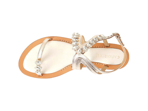 CafèNoir donna sandalo infradito tacco basso con strass in pelle