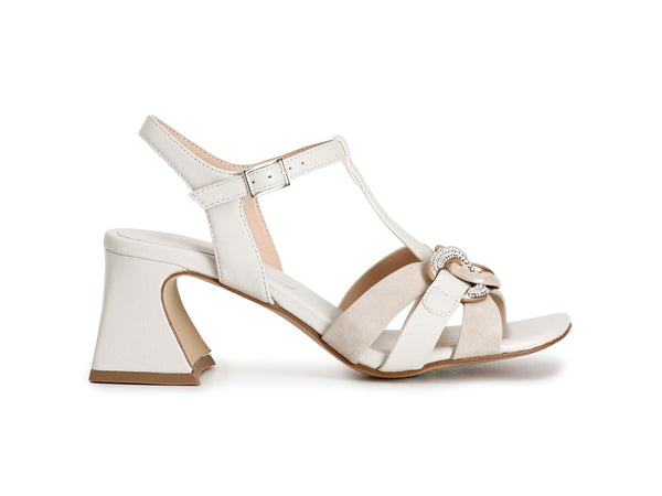 CafèNoir Sandalo T Tacco Sagomato Tomaia Nappa e Camoscio Bianco Beige C1LC5426-M006