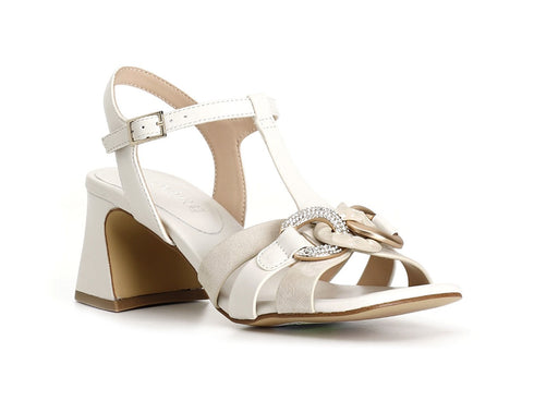 CafèNoir Sandal T Shaped Heel Nappa and Suede Upper