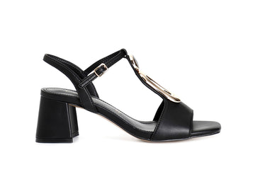 CafèNoir Sandalo Donna con Tacco Medio e Accessorio Dorato Pelle Nera C1LB9105-N001
