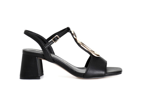 CafèNoir Sandalo Donna con Tacco Medio e Accessorio Dorato Pelle Nera C1LB9105-N001