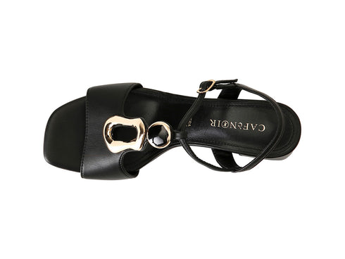 CafèNoir Women's Sandal with Medium Heel and Golden Accessory