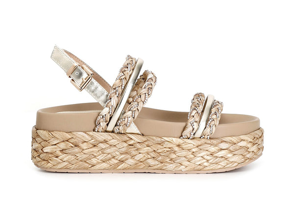CafèNoir Sandali Zeppa Rafia due Fasce con Microstrass Beige C1HH9004-M007