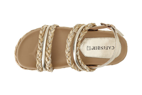 CafèNoir Raffia Wedge Sandals two Bands with Micro Strass