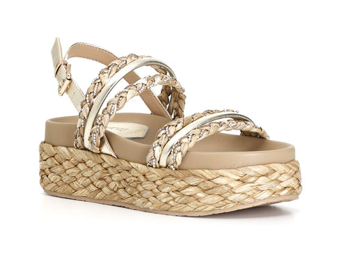 CafèNoir Raffia Wedge Sandals two Bands with Micro Strass