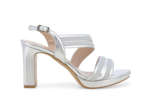 Melluso Sandali 2 Fasce Tacco Alto con Plateau Tomaia Pelle Argento J648Z-249349