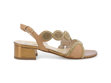 Melluso Sandalo Elegante Cerimonia Tacco Basso Tomaia Camoscio Marrone Camel K35526-234076