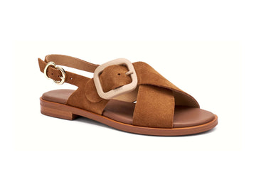 Frau Sandalo Donna in Suede Cuoio con Fibbia Logata