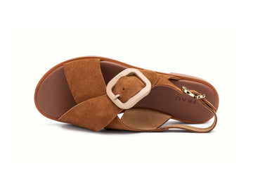 Frau Sandalo Donna in Suede Cuoio con Fibbia Logata