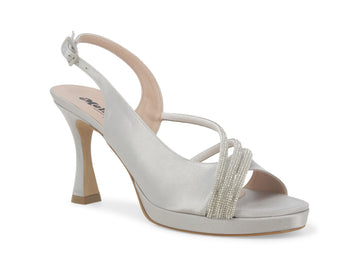 Melluso Elegant Asymmetric Sandal Fabric Upper with Rhinestones