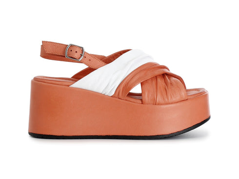 CafèNoir Sandali Maxi Fasce Incrociate Zeppa Pelle Arancione C1HN1007-R027
