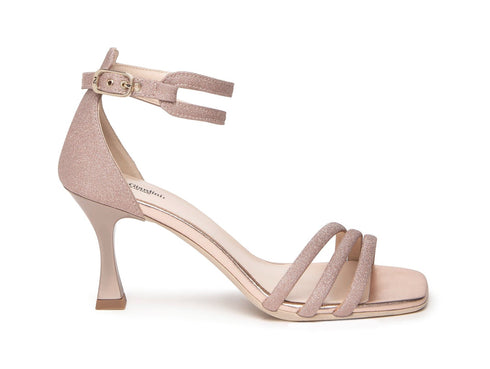 NeroGiardini Sandali Eleganti Tacco Medio Tessuto Glitter Rosa Carne e307291de-631