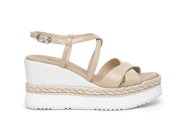 NeroGiardini Sandali Estivi con Cinturino e Zeppa Tomaia Pelle Beige e410560d-453