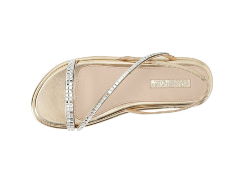 Sandalo Basso CafèNoir Dorato con Listini di Cristalli